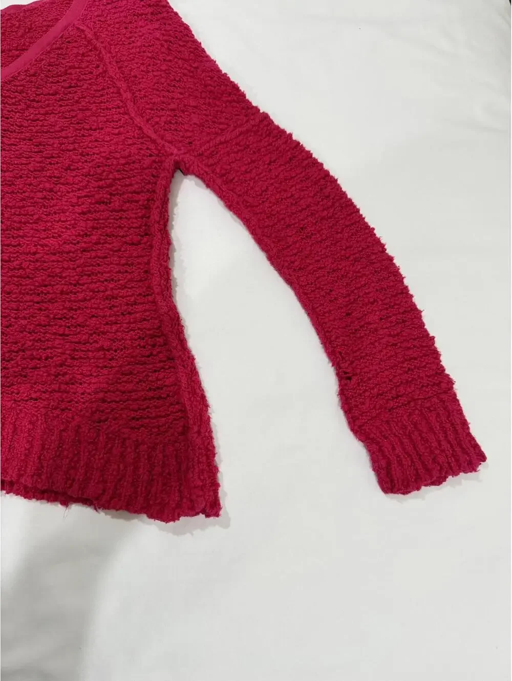 Free People Hot Pink Songbird V-Neck Knit Bell Sleeve Oversized Sweater XS
